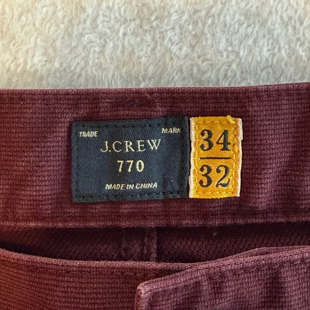 J.Crew 770 Straight Fit Corduroy Pants Mens 34x32 Burgundy Maroon Cotton
